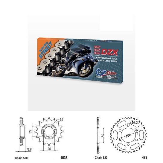 Řetězová sada s ČZ X-ring KAWASAKI Z 800 rok 13-16 