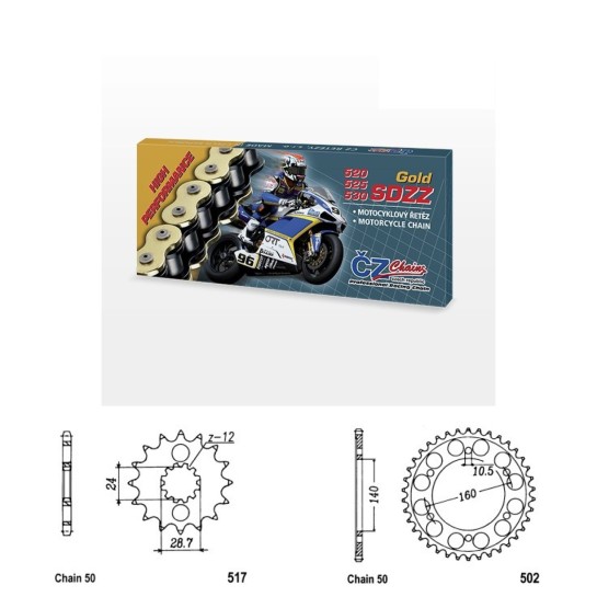 Řetězová sada s ČZ HX-ring GOLD KAWASAKI GPZ 900 R Ninja rok 90-96 