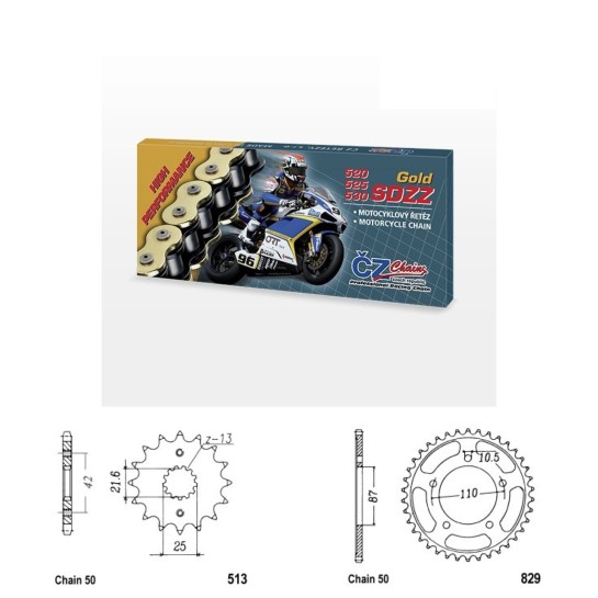 Řetězová sada s ČZ HX-ring GOLD SUZUKI GSX 750 F rok 99-06 