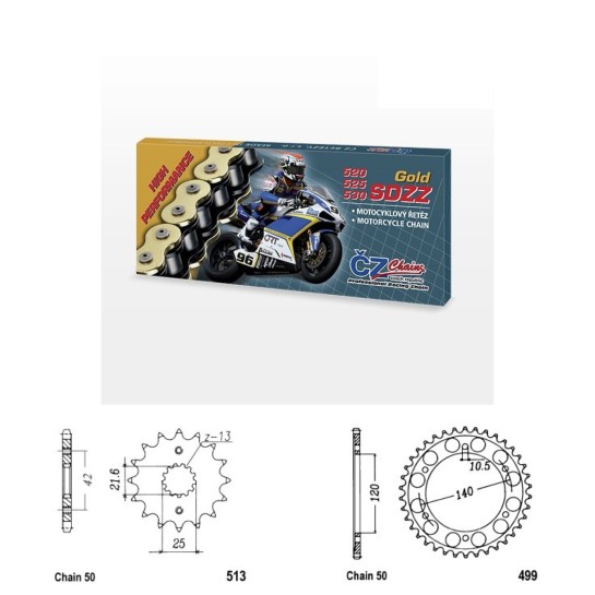 Řetězová sada s ČZ HX-ring GOLD SUZUKI GSX-R 750 rok 96-97