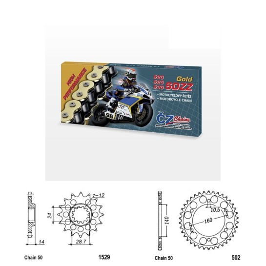 Řetězová sada s ČZ HX-ring GOLD KAWASAKI GPZ 1100 rok 95-98