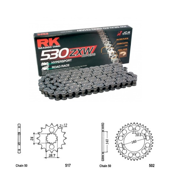 Řetězová sada RK ZW-ring KAWASAKI ZZR 1100 rok 93-97 