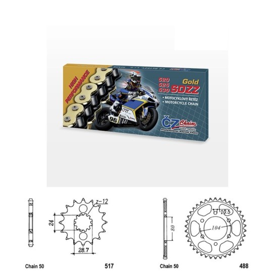Řetězová sada s ČZ HX-ring GOLD KAWASAKI ZX-12R Ninja rok 00-05 