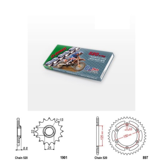 Řetězová sada s ČZ O-ring KTM 125 EXC rok 96-98