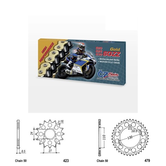 Řetězová sada s ČZ HX-ring GOLD SUZUKI GSX-R 1000 rok 09-16