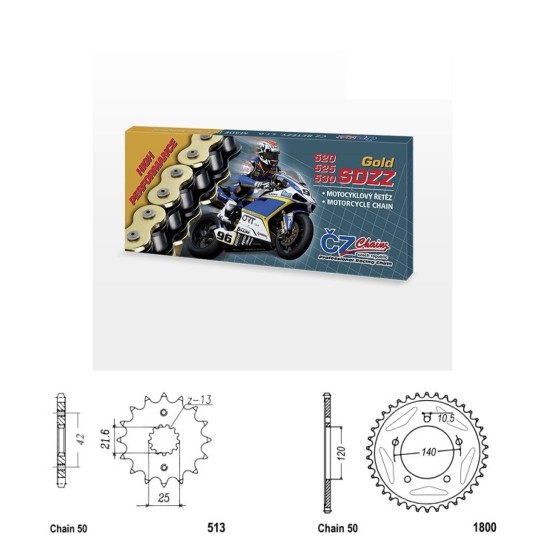 Řetězová sada s ČZ HX-ring GOLD SUZUKI SV 1000 S rok 03-07