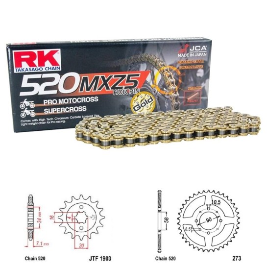 Řetězová sada RK MXZ5 GOLD KTM 200 Duke rok 12-14 