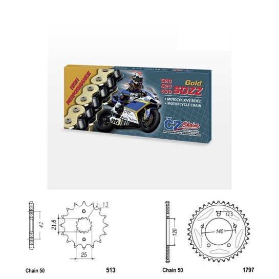 Řetězová sada s ČZ HX-ring GOLD SUZUKI GSX 1400 rok 01-08