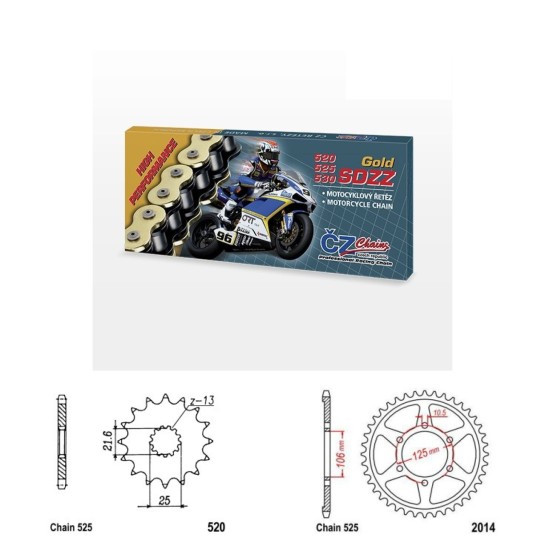 Řetězová sada s ČZ HX-ring GOLD TRIUMPH 675 Street Triple R ...