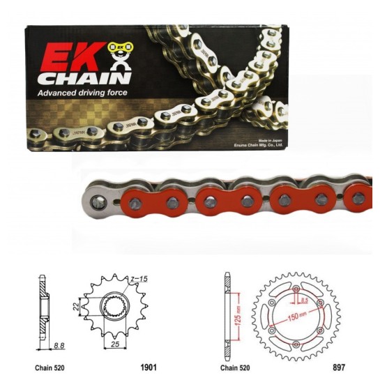 Řetězová sada EK MRD7 ORANGE KTM SX-F 505 rok 07-09