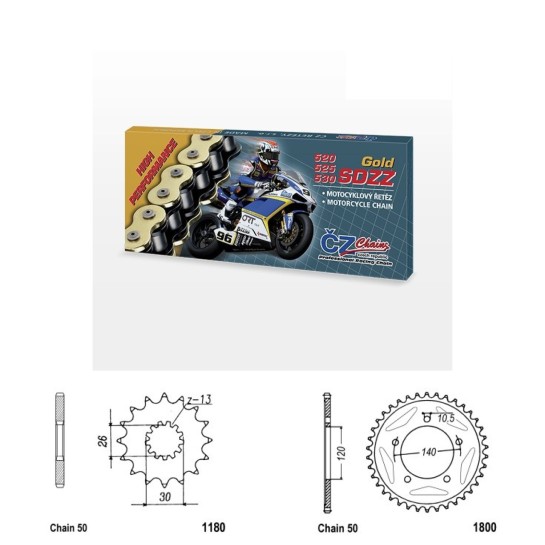 Řetězová sada s ČZ HX-ring GOLD TRIUMPH 1050 Tiger SE rok 09-15