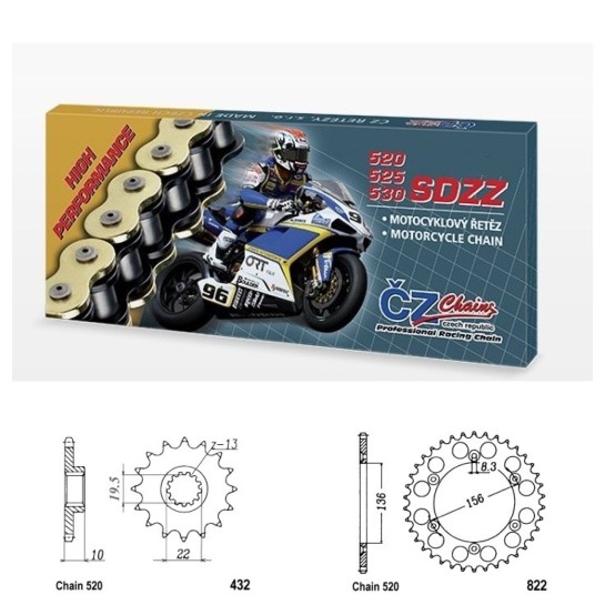 Řetězová sada s ČZ HX-ring SILVER SUZUKI DR 350 SE rok 94-95 