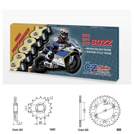 Řetězová sada s ČZ HX-ring SILVER SUZUKI RM-Z 450 rok 05-07 