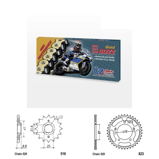 Řetězová sada s ČZ HX-ring GOLD SUZUKI GS 500 rok 99-06 