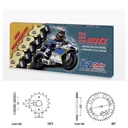 Řetězová sada s ČZ HX-ring SILVER YAMAHA XV 125 Virago rok 97-01 