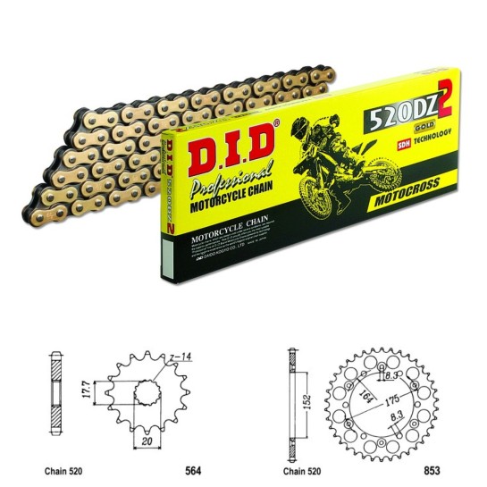 DID Řetězová sada D.I.D Special GOLD YAMAHA YZ 125 rok 93-96 