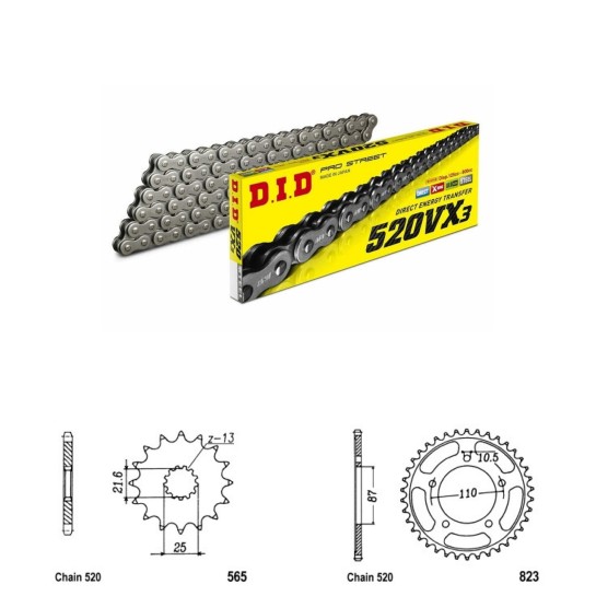 DID Řetězová sada D.I.D X-ring SUZUKI SFV 650 Gladius rok 09-15 