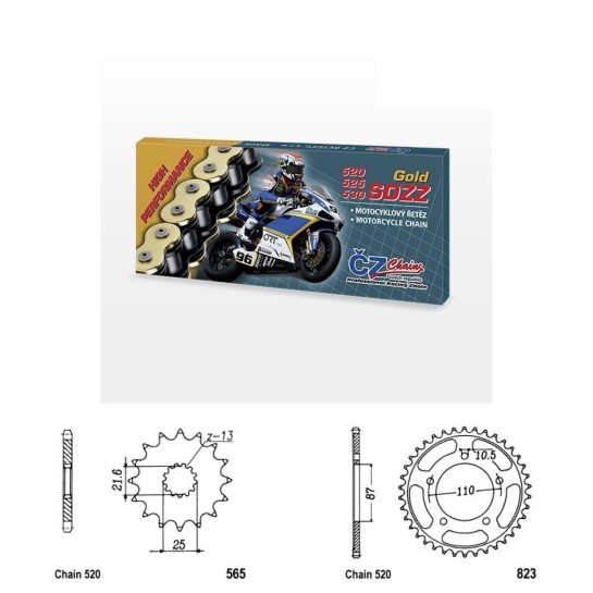 Řetězová sada s ČZ HX-ring GOLD SUZUKI SFV 650 Gladius rok 09-15 