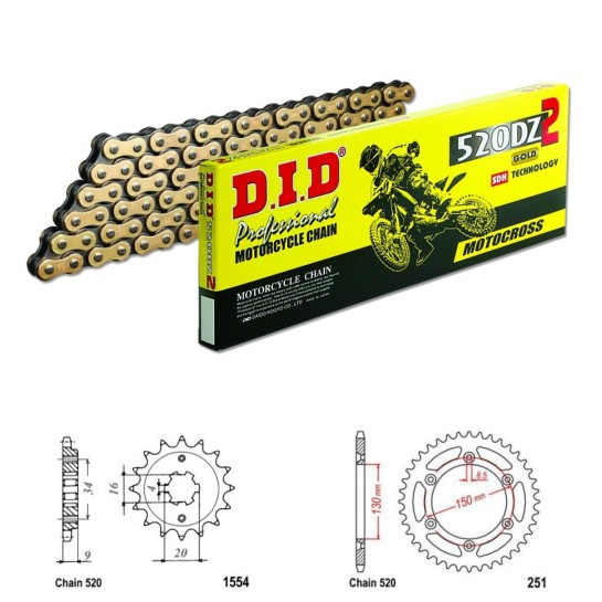 DID Řetězová sada D.I.D Special GOLD YAMAHA TT-R 230 rok 05-25 