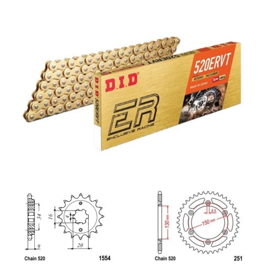 DID Řetězová sada D.I.D X.ring Exclusive Racing GOLD YAMAHA TT-R 230 rok 05-25 