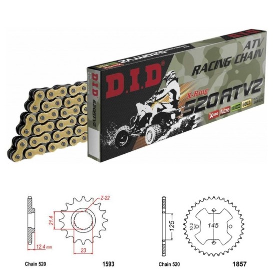 DID Řetězová sada D.I.D X-ring GOLD YAMAHA YFM 250 R-X Raptor rok 08-15 