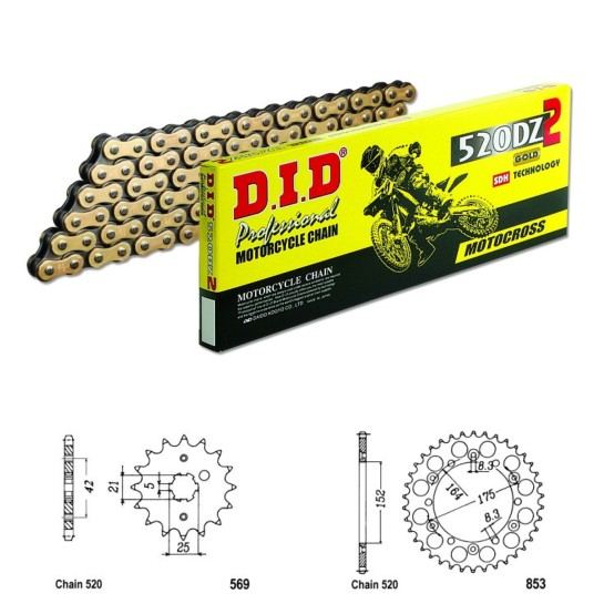 DID Řetězová sada D.I.D Special GOLD YAMAHA YFM 350 X Warrio...