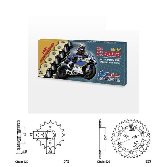 Řetězová sada s ČZ HX-ring GOLD YAMAHA TT 600 (83-92) rok 83-92 