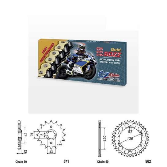 Řetězová sada s ČZ HX-ring GOLD YAMAHA XJ 600 H,N (89-90) ro...
