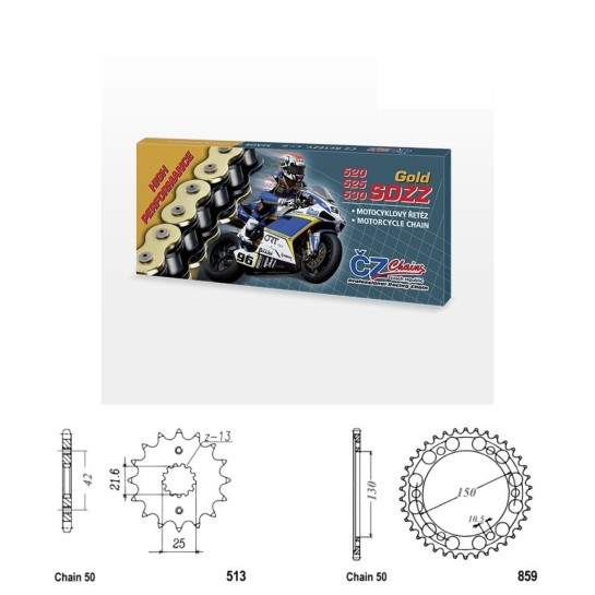 Řetězová sada s ČZ HX-ring GOLD YAMAHA YZF 600 R Thunder Cat (96-03) rok 96-03 