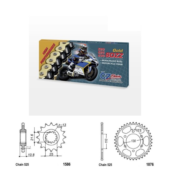 Řetězová sada s ČZ HX-ring GOLD YAMAHA YZF 600 R6 (nový model 06-20 řetěz 525) rok 06-24 