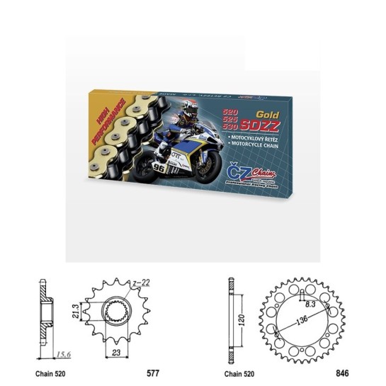 Řetězová sada s ČZ HX-ring GOLD YAMAHA SZR 660 rok 96-98 