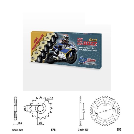 Řetězová sada s ČZ HX-ring GOLD YAMAHA XTZ 750 Super Tenere rok 89-00 