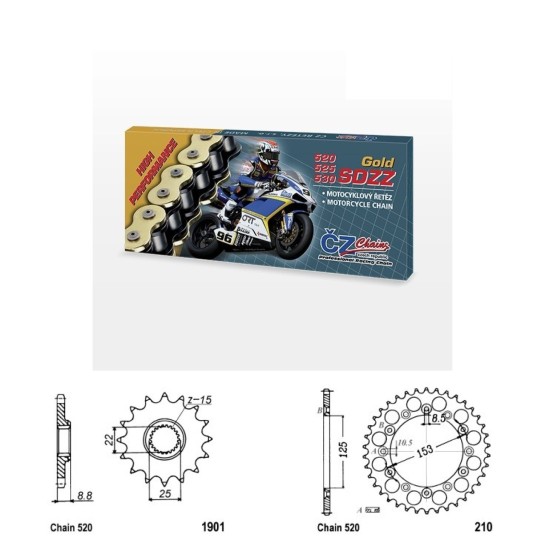 Řetězová sada s ČZ HX-ring GOLD BETA 400 RR rok 13-16