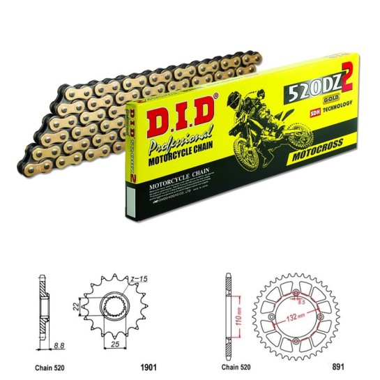 DID Řetězová sada D.I.D Special GOLD KTM Freeride 250 R rok 14-17 