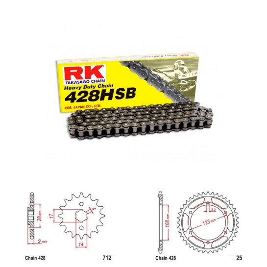 Řetězová sada RK HSB Heavy Duty APRILIA 125 Tuono rok 17-20