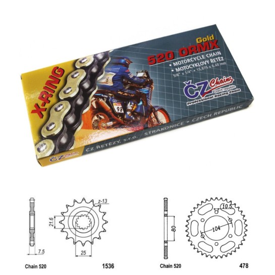 Řetězová sada s ČZ X-ring GOLD KAWASAKI ZX-6R Ninja (636) rok 19-26 