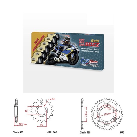 Řetězová sada s ČZ HX-ring GOLD DUCATI 1200 Multistrada Enduro rok 16-18 
