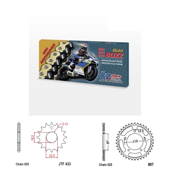 Řetězová sada s ČZ HX-ring GOLD SUZUKI GSF 400 Bandit rok 90-94