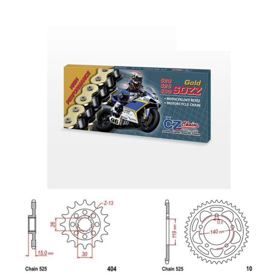 Řetězová sada s ČZ HX-ring GOLD BMW S 1000 RR rok 19-22