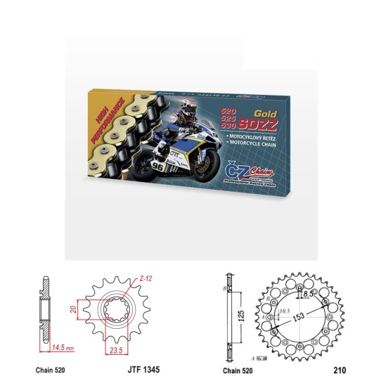 Řetězová sada s ČZ HX-ring GOLD HONDA CRF 450 X rok 19-25 