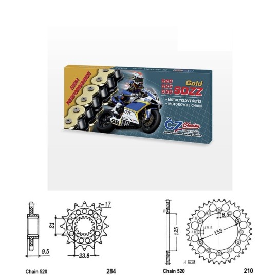 Řetězová sada s ČZ HX-ring GOLD HONDA CRF 450 R rok 19-25 
