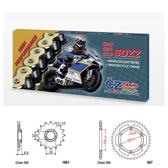 Řetězová sada s ČZ HX-ring SILVER KTM 250 SX-F rok 17-26