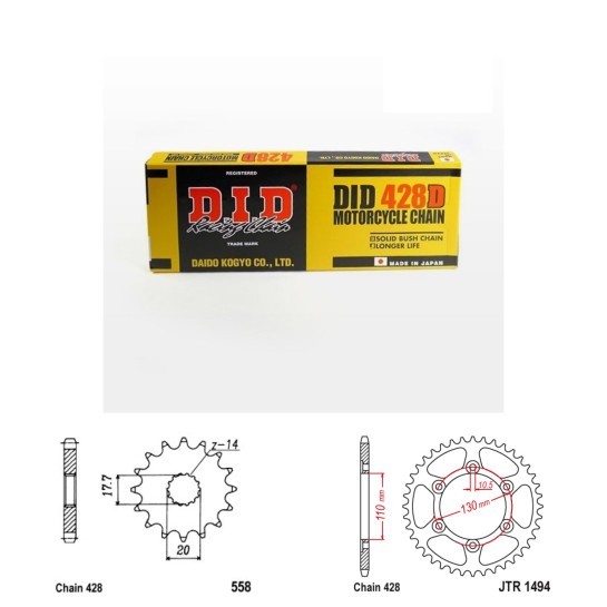 DID Řetězová sada D.I.D standard KAWASAKI BX 125 Ninja rok 1...