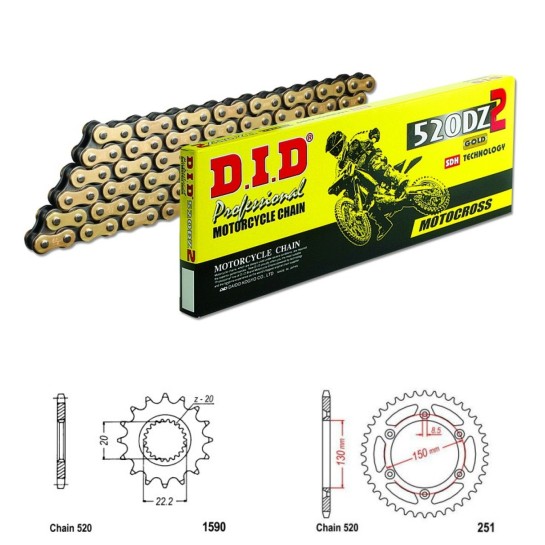 DID Řetězová sada D.I.D Special GOLD YAMAHA YZ 125 rok 22-25 