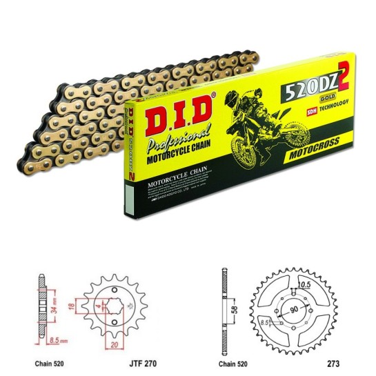 DID Řetězová sada D.I.D Special GOLD HONDA CA 125 Rebel rok 95-01 