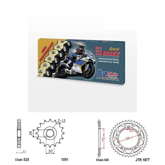 Řetězová sada s ČZ HX-ring GOLD YAMAHA Tracer 9, GT rok 21-25 