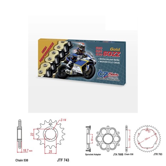 Řetězová sada s ČZ HX-ring GOLD DUCATI 1200 Multistrada rok ...