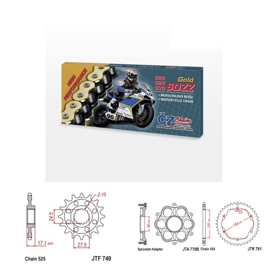 Řetězová sada s ČZ HX-ring GOLD DUCATI 1103 Panigale V4 rok ...