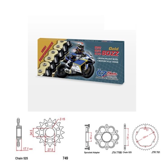 Řetězová sada s ČZ HX-ring GOLD DUCATI 1199 Panigale R rok 1...