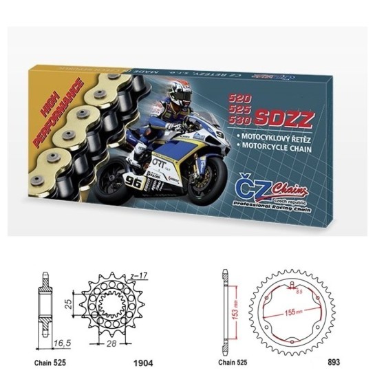 Řetězová sada s ČZ HX-ring Silver KTM 1300 R Brabus rok 22-24 